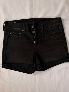 American Eagle Next Level Stretch Black Button Fly Denim Shorts Size 4 NWT